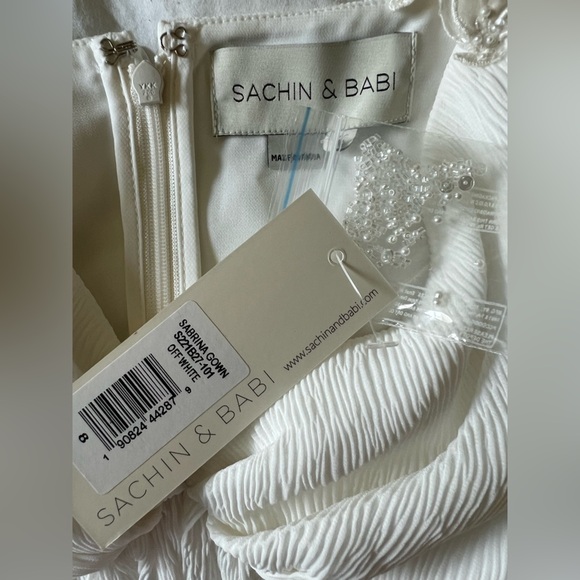 Sachin Babi Sabrina White Drape Chiffon Wedding Bridal Romantic Gown Womens 8 - Picture 10 of 12